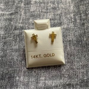 14k screw back cross earrings